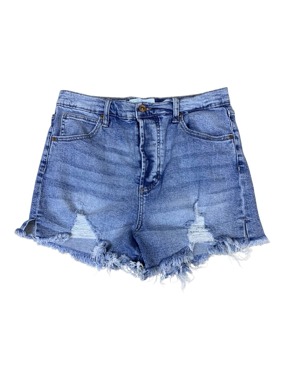 RE Generation Womens Distressed Denim Jean Cutoff Shorts Frayed Hem Coastal Sz 8